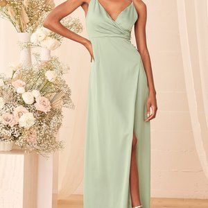 NWT Outstanding Elegance Sage Green Satin Surplice Maxi Dress